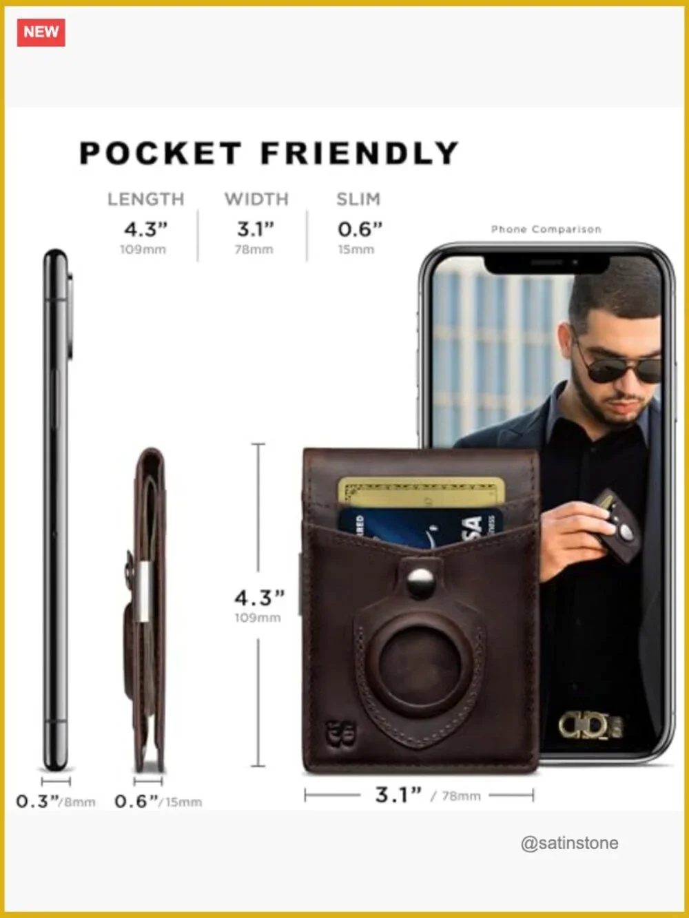 Minimalist Front Pocket RFID Blocking Money Clip Wallet Leather 11 Card Slots